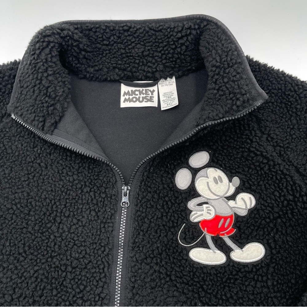 Disney Fleece Jacket Adult Large Black Mickey Mouse Full Zip Embroidered Lined - Picture 5 of 13